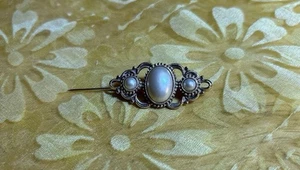 Brosche/Anstecknadel mit Kunstperlen goldfarben ~ Modeschmuck - Bild 1 von 4