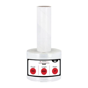 100 Gauge 3" x 650' Mini Extended Core Stretch Wrap Banding Film Clear 36 Rolls - Picture 1 of 9