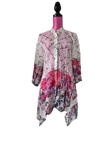 LINDI... Fabulosa Mezcla Blanca Larga Longitud Cascada Botón Frontal Top Talla M - Imagen 1 de 9