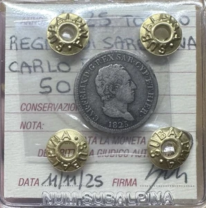 Kingdom of Sardinia Carlo Felice 50 Cent 1825 Torino Sealed Qbb Subalpina - Picture 1 of 3