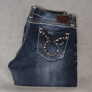 Big Star Blue Jeans Maddie Boot 33L 33x34 Dark Wash Rhinestones - Picture 1 of 8