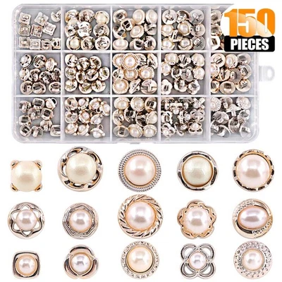 150 Piece Assorted Pearl Buttons Resin White Pearl Shank Button 8mm 10mm 11mm... - Image 1 of 4