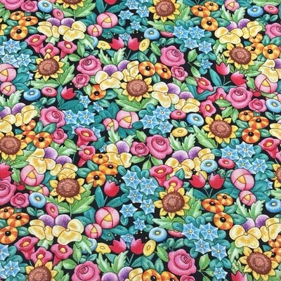 Mary Engelbreit Vibrant Flower Print Cotton Quilt Fabric VIP Cranston 30”x 43” W - Image 1 of 4