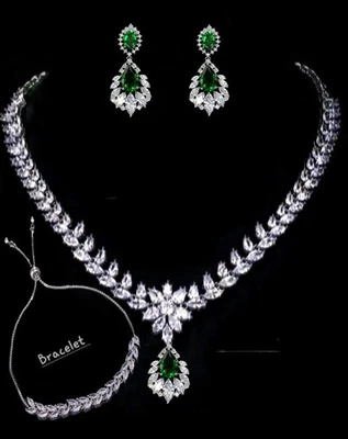 18k платины покрытием 5P изумрудно-зеленый свадебный ювелирный набор Lab-Created Swarovski - Изображение 1 из 4