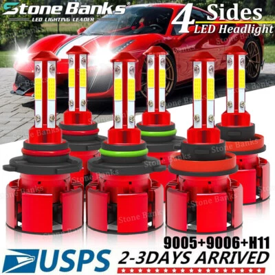 9005 9006 H11 Combo LED Headlight Fog Kits Bulb 6000K White High Low Beam Bulbs - Image 1 of 4