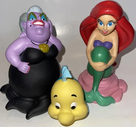 Disney The Little Mermaid VTG Bath Toys Lot of 3 Ursula, Ariel, Flounder Squirts Cover