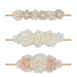 3 PCS Baby Girl Flower Headbands Set, Elastic Nylon Floral Hair Band, Bows Wrap - Picture 1 of 7