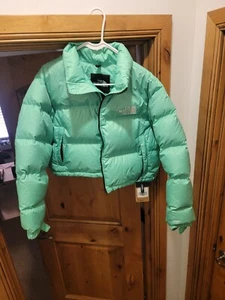 NWT Women's TNF The North Face Nuptse Short Crop 700-Down Jacket - XL Green - Picture 1 of 14