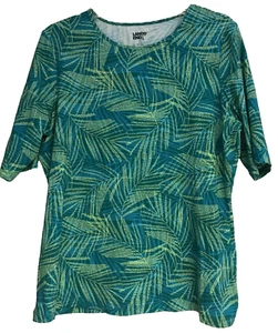Lands End Damen Tropical Leaf Print T-Shirt Large Grün Kurzarm Nylon Neu ohne Etikett - Bild 1 von 10