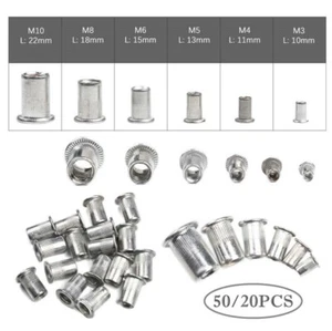 50/20X M3/M4/M5/M6/M8/M10 Threaded Aluminum Flat Head Rivet Nut Inserts Nutsert - Picture 1 of 18