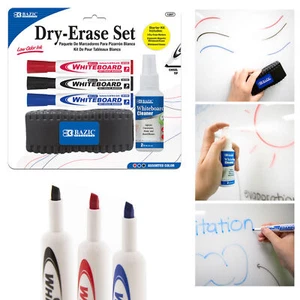 5 Pc Assorted Dry Erase Markers Whiteboard Cleaner Eraser Bold Fine Point BAZIC - Picture 1 of 1