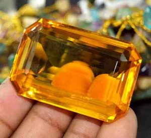 Natürlicher brasilianischer gelber Citrin Smaragdschliff 550 kt zertifiziert loser Edelstein - Bild 1 von 8