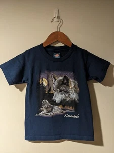 Vintage 90s Wolf Animal Nature Wildlife Knobles Blue Youth 6/8 T-Shirt - Picture 1 of 4