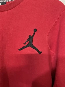 Jordan Pullover Sweatshirt Embroidered Logo Spellout Red Crew Neck - Picture 1 of 6