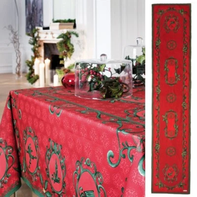 Beauvillé, "Winter" Red Luxury French Christmas Table Runner, 20" X 98", NEW - Image 1 of 4