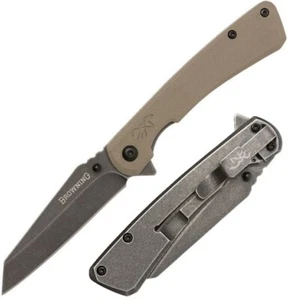 Browning Branded Rock Folding Knife 3" 7Cr17MoV Steel Blade G10/Stainless Handle - Picture 1 of 6