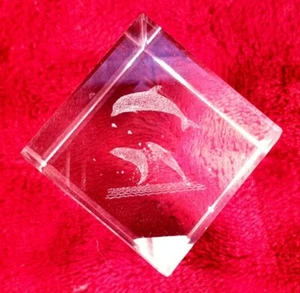 3D Jumping Dolphins Laser Etched Inside A 1.5"×1.5"×1.5" Cube of Lucite - Picture 1 of 8