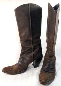 Cowboy Boots Leather Suede Women's US 8.5 ITALY Brown Pointed Rugged EU 39 - Picture 1 of 10