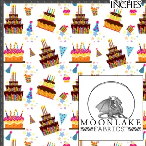 Birthday Cakes 100% Cotton 130 gsm Poplin Fabric * Exclusive * - Picture 1 of 3
