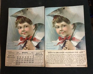 2 Scott's Emulsion Calendar 1890, one complete The Rainy Day - Picture 1 of 8