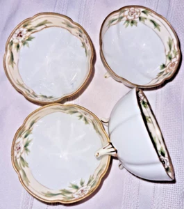 4 Vintage Hand Painted Nippon White Roses Floral Three Footed Bowls - Picture 1 of 5
