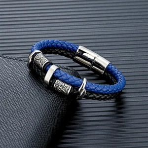 Norse Viking Compass Runes Amulet Leather Bracelet for Men Mythology Jewellery - Picture 1 of 13