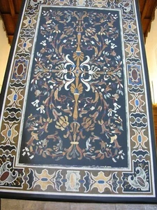 36" x48" Black Marble Dining Table Top Mosaic Inlay Gemstone Restaurant Decors - Picture 1 of 10