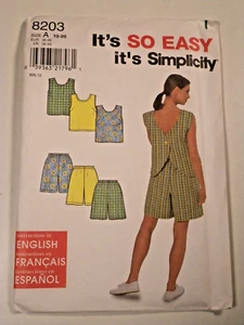 S-8203 Top and Shorts Sewing Pattern Simplicity SZ 10 to 20 UC - Bild 1 von 3