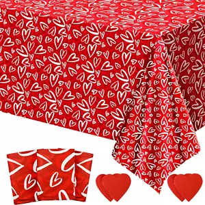3 Pcs Valentines Tablecloth-Heart Love Valentine'S Table Cover, Disposable Plast - Picture 1 of 7