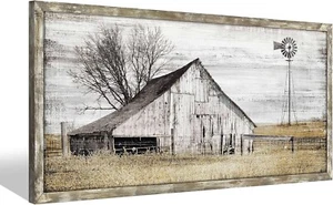 Rustic Farmhouse Wall Art - 24x12 Framed Windmill Picture for Cozy Decor - Picture 1 of 9