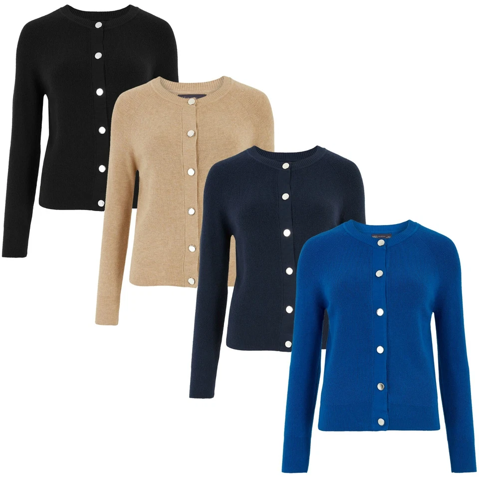 Soft Touch Button Cardigan New Womens Crew Neck Cardie Sizes 6 8 Ex Famous Store - Image 1 of 1