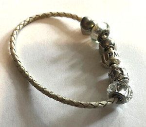 Pandora S925 Bead/Charm Bracelet on White Leather