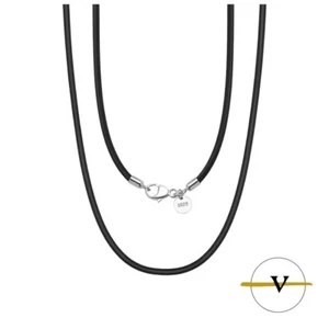 COLLANA VERA PELLE UOMO DONNA CHIUSURA ARGENTO 925 LUNGHEZZA 40 cm DIAMETRO 3 mm - Foto 1 di 6