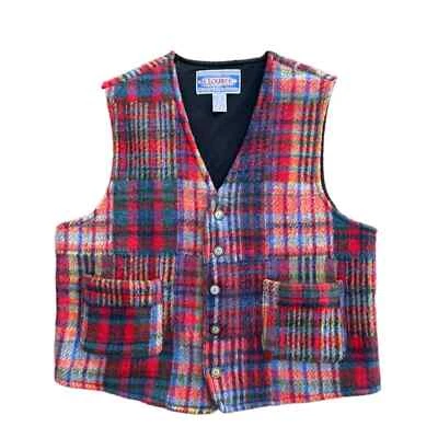 Жилет на пуговицах 1990-е из переработанной шерстяной смеси клетчатый куртка для улицы / мужской большой *  - Изображение 1 из 4