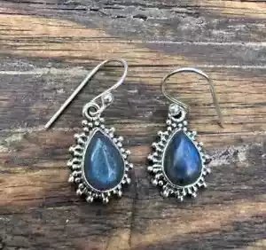 Dazzling Labradorite Gemstone 925 Sterling Silver Handmade Earring S-43 - Picture 1 of 5