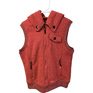 Pulse Cozy Heathered Red Knit Vest Full Zip Hooded Front Zip Pockets Womens M - Picture 1 of 11