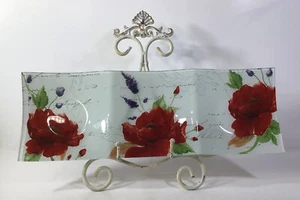 Pfaltzgraff "Scarlett" 3-teiliges Tablett ~ 18,5" Milchglas / rote Blumen ~ - Bild 1 von 19