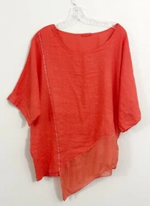 Womens Linen Top 2X Asymmetric Chiffon Hem Stretch Lightweight Peasant Office - Picture 1 of 7