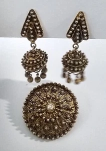 Cannetille filigree Sterling 925 Dangle Earrings & Brooch Lot Made in Portugal - Picture 1 of 9