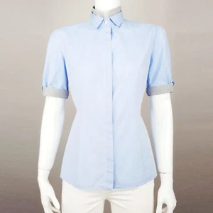 RIVAMONTI Fitted Shirt Short Sleeve Poplin Double-Collar Pleat Roll Cuff L-XL - Picture 1 of 7