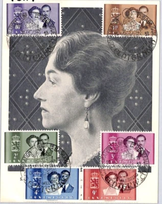 Postal de LUXEMBURGO REALEZA GRAN DUQUESA CHARLOTTE boda real 1953 YE114 Foto 1 de 4
