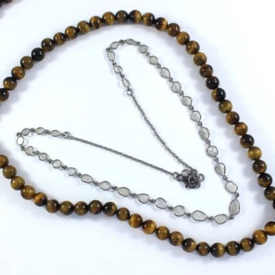 Slice Polki Diamond Necklace 925 Sterling Silver Oxides Necklace Christmas Gift - Image 1 of 3