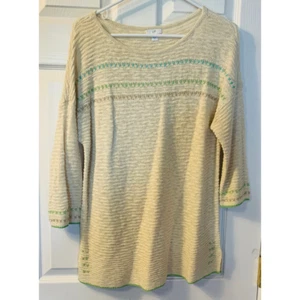 J. Jill Embroidered Cotton Blend Sweater Size S 3/4 Sleeves Oatmeal Beachy Knit - Picture 1 of 7