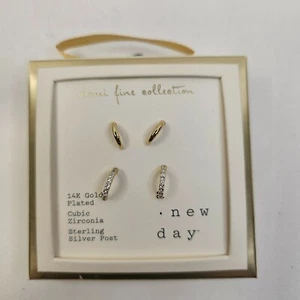 A New Day Demi Fine Earrings 14K Gold Plated Cubic Zirconia Polished Set of 2 - Picture 1 of 6
