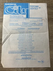 Manchester City Reserves v Blackburn Rovers Central League 08/09/81 1981-82 S/S - Picture 1 of 2