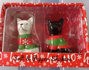 Ceramic Dog Salt & Pepper Shakers- New- Christmas sweater holiday pets kitchen
