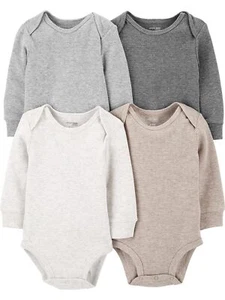 Unisex Babies' Long-Sleeve Thermal Bodysuits Pack of 4 Beige/Dark Grey/Grey/I... - Picture 1 of 7