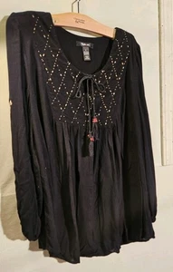 Style & Co schwarze mehrfarbige Bauernbluse - große tolle bestickte Ärmel  - Bild 1 von 5