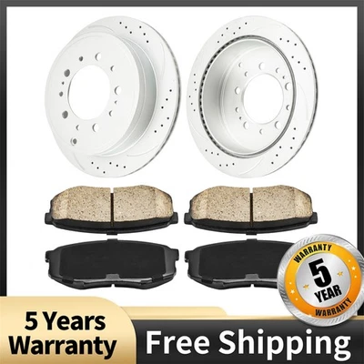 Rotores de freio traseiros perfurados + pastilhas de cerâmica para 2013-2021 Toyota Tundra DA1012BF - Imagem 1 de 4