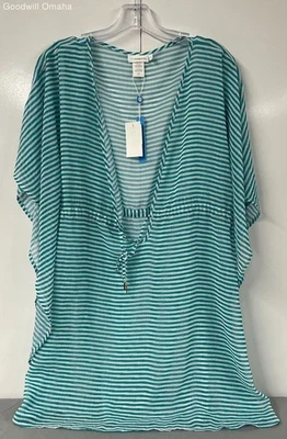 Capa feminina Lagoon listrada azul Rodbeattie chiffon tamanho G nova com etiquetas - Imagem 1 de 4